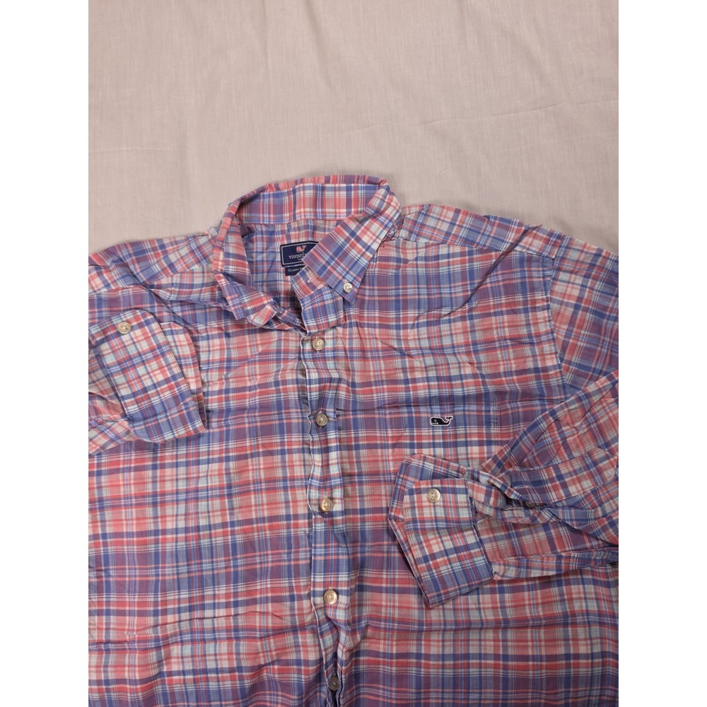 Vineyard Vines Shirt Mens XL Red Blue Plaid Long Sleeve Tucker Button Down Logo